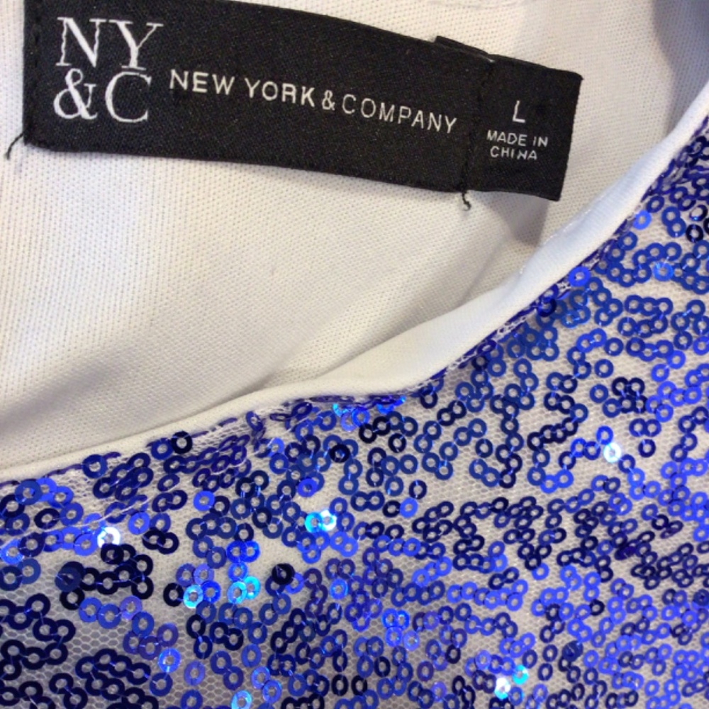 New York and company women’s sequin top blue size Large holiday sparkle glitter - Picture 7 of 9